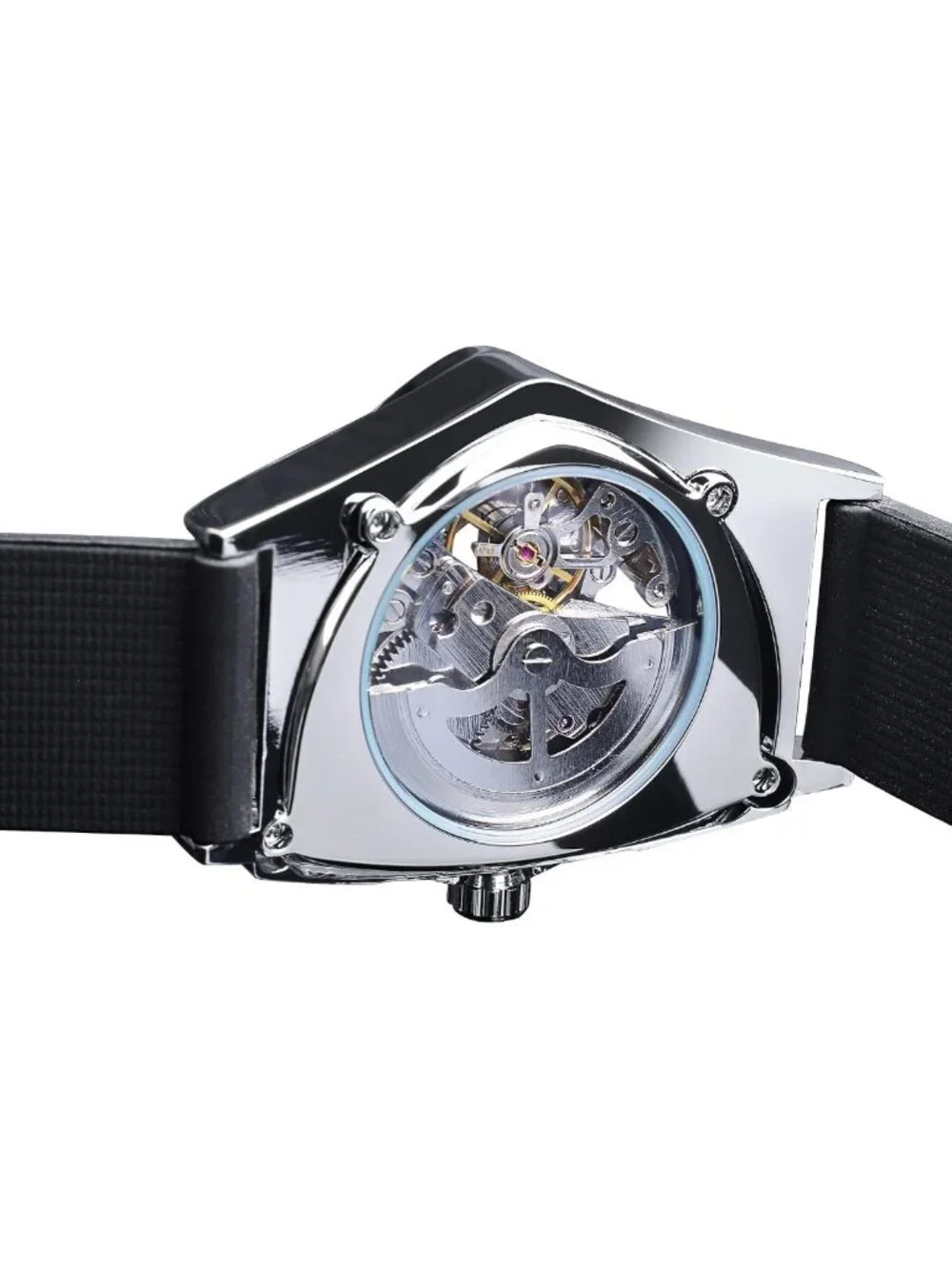 Men's Skeleton Automatic Watch, Luminous Triangle Dial, Stainless Steel or